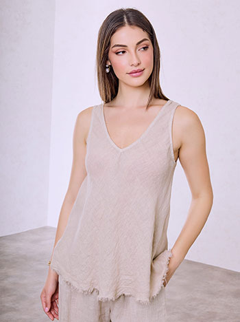 Τοπ λινό με ξέφτια στο τελείωμα SQ7587.4756+4