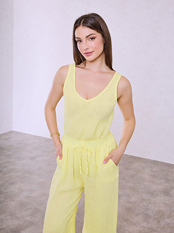 Τοπ λινό με ξέφτια στο τελείωμα SQ7587.4756+2