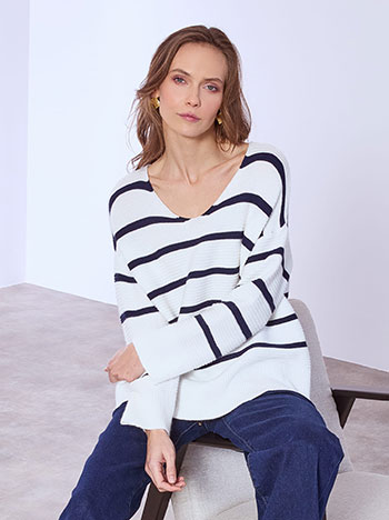 Πουλόβερ ριγέ με V λαιμόκοψη SQ7587.4972+4