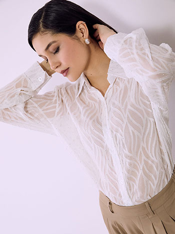 Πουκάμισο με ανάγλυφα σχέδια και strass SQ7589.3202+4