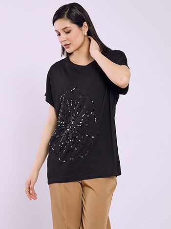 Μπλούζα με λουλούδι απο παγιέτες SQ7590.4199+1