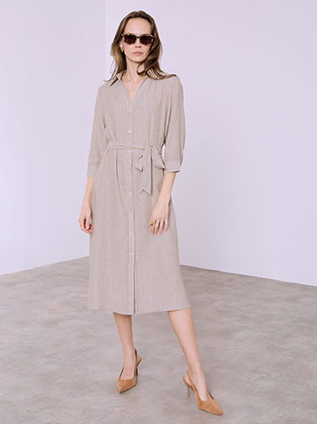 Φόρεμα με μεταλλιζέ ρίγες και λινό SQ7614.8861+2