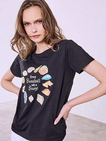 T-shirt με strass κοχύλια SQ7616.4029+2