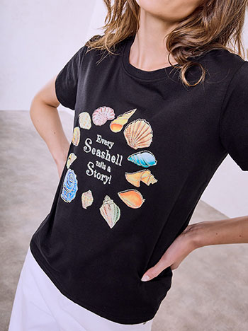 Celestino T-Shirt με Strass Κοχύλια Sq7616 4029+2 Μπλούζες T-Shirts Γυναικεία Ρούχα Μόδα