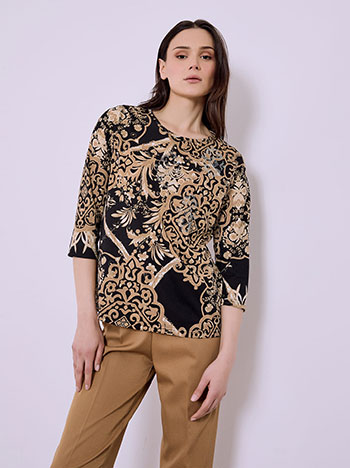 Μπλούζα εμπριμέ με strass SQ7616.4037+1