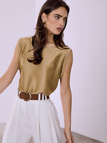 Μπλούζα αμάνικη με συνδυασμό υφασμάτων SQ7616.4616+4