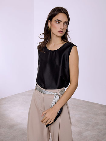 Μπλούζα αμάνικη με συνδυασμό υφασμάτων SQ7616.4616+1