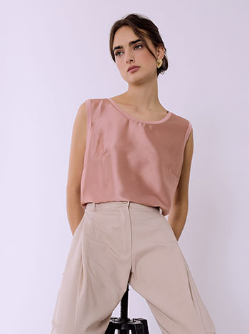 Μπλούζα αμάνικη με συνδυασμό υφασμάτων SQ7616.4616+7