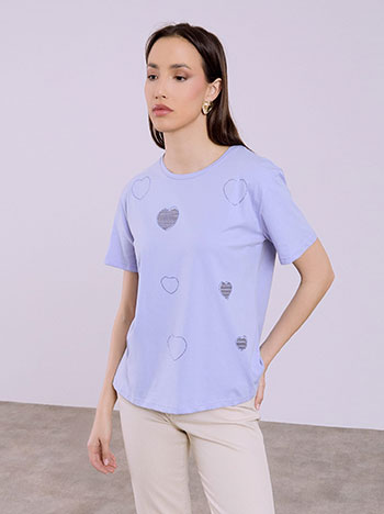 T-shirt με καρδιές και strass SQ7616.4940+2