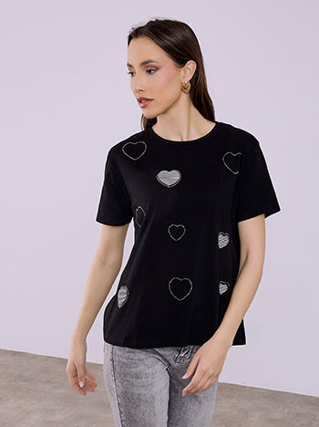 T-shirt με καρδιές και strass SQ7616.4940+3