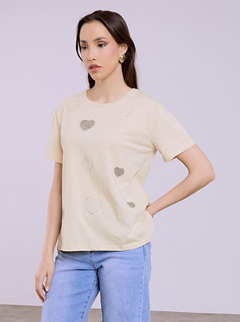 T-shirt με καρδιές και strass SQ7616.4940+4