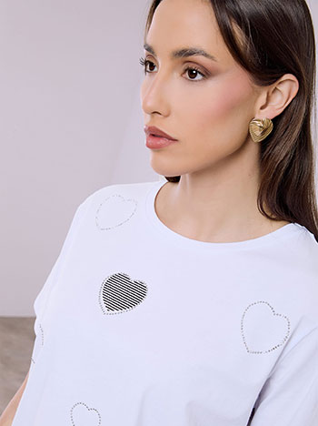 Celestino T-Shirt με Καρδιές Και Strass Sq7616 4940+1 Μπλούζες T-Shirts Γυναικεία Ρούχα Μόδα