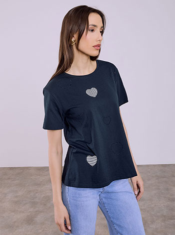 T-shirt με καρδιές και strass SQ7616.4940+5