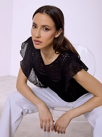 Μπλούζα κεντιτή διάτρητη με βολάν SQ7616.4976+3