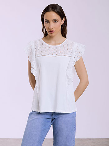 Μπλούζα κεντιτή διάτρητη με βολάν SQ7616.4976+1