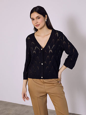 Ζακέτα διάτρητη με κουμπιά πέρλες SQ7616.5049+1