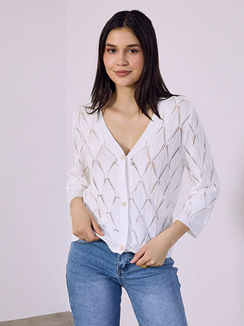 Ζακέτα διάτρητη με κουμπιά πέρλες SQ7616.5049+2