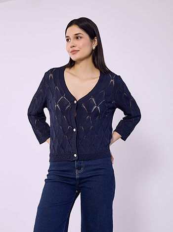 Ζακέτα διάτρητη με κουμπιά πέρλες SQ7616.5049+4