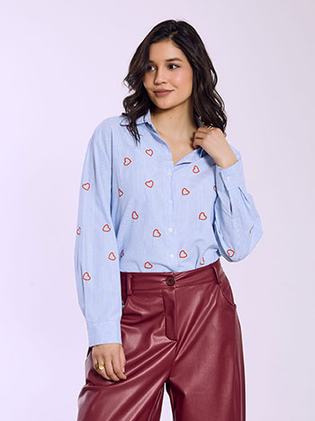 Πουκάμισο ριγέ με κεντητές καρδιές SQ7633.3093+2