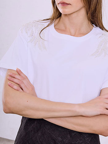 T-shirt με πέρλες και παγιέτες SQ7642.4068+1