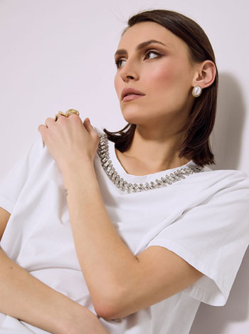 Celestino T-Shirt με Πέτρες Strass Στη Λαιμόκοψη Sq7642 4116+1 Μπλούζες T-Shirts Γυναικεία Ρούχα Μόδα