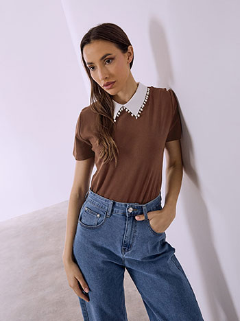 Celestino Μπλούζα με γιακά και πέρλες SQ7642.4125+2