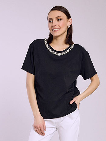 T-shirt με πέρλες στη λαιμόκοψη SQ7642.4229+2