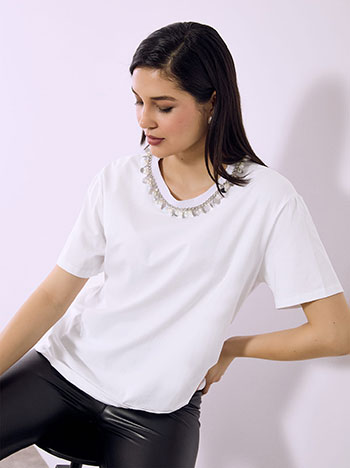 T-shirt με πέρλες στη λαιμόκοψη SQ7642.4229+1
