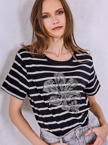 T-shirt ριγέ με strass SQ7642.4617+1