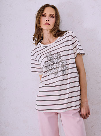 T-shirt ριγέ με strass SQ7642.4617+3