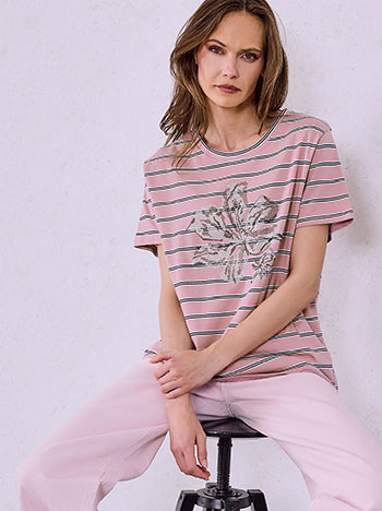 T-shirt ριγέ με strass SQ7642.4617+4