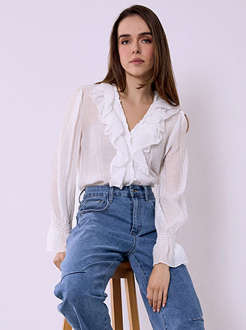 Πουκάμισο ημιδιάφανο με βολάν SQ7693.3190+1