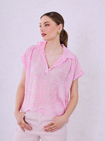 Τοπ κεντητό διάτρητο με γιακά SQ7751.4021+4