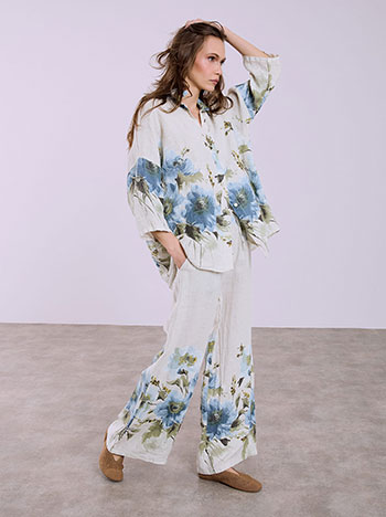 Παντελόνα λινή με λουλούδια SQ7830.1484+2