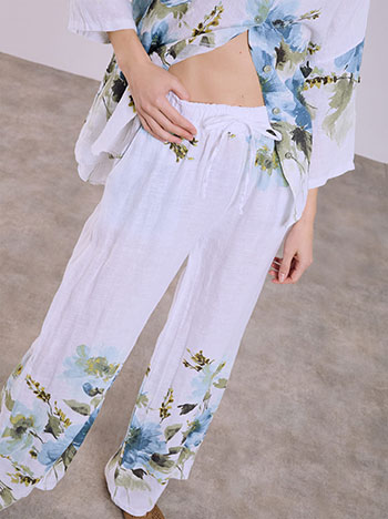 Παντελόνα λινή με λουλούδια SQ7830.1484+1