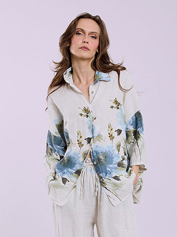 Πουκαμίσα λινή φλοράλ SQ7830.3090+2