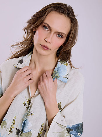Celestino Πουκαμίσα Λινή Φλοράλ Sq7830 3090+2 Μπλούζες Πουκαμίσες Γυναικεία Ρούχα Μόδα