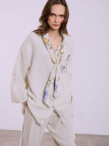 Πουκαμίσα λινή με φουλάρι SQ7830.3450+2