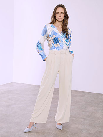 Παντελόνα μονόχρωμη με πιέτες SQ7880.1211+3