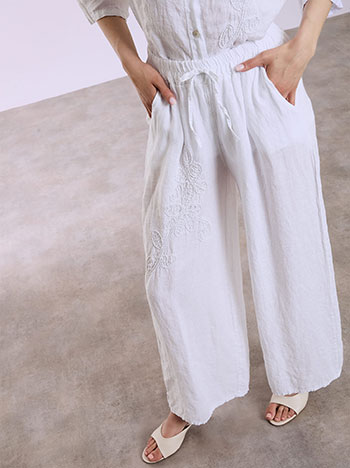 Παντελόνα λινή με κεντητή λεπτομέρεια SQ7945.1375+1