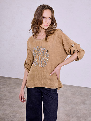 Μπλούζα με λινό και παγιέτες SQ7945.4230+2
