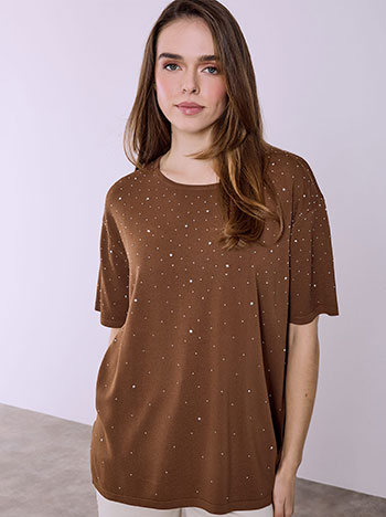 Μπλούζα πλεκτή με strass SQ7948.4203+4