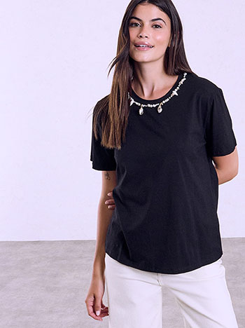 T-shirt με κρεμαστά κοχύλια και πέρλες SQ7948.4529+2