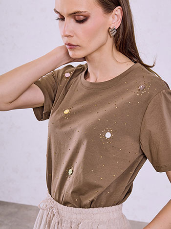 T-shirt μονόχρωμο με strass SQ7948.4678+2