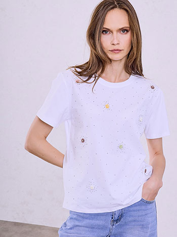 T-shirt μονόχρωμο με strass SQ7948.4678+1