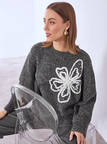 Πουλόβερ με ανάγλυφο λουλούδι με πέρλες SQ7948.4725+3