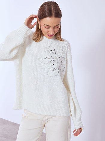 Πουλόβερ με ανάγλυφο λουλούδι με πέρλες SQ7948.4725+4