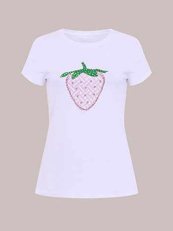  T-shirt με στάμπα φράουλα με strass SQ7958.4010+3 - 3