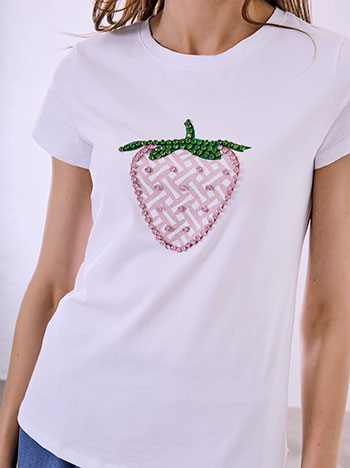  T-shirt με στάμπα φράουλα με strass SQ7958.4010+3 - 5