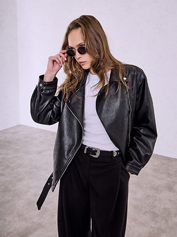 Μπουφάν biker δερματίνης SQ7982.6042+1